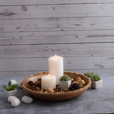 BIDK Home Beaded Rim Round Acacia Wood Bowl - 14" - Brown