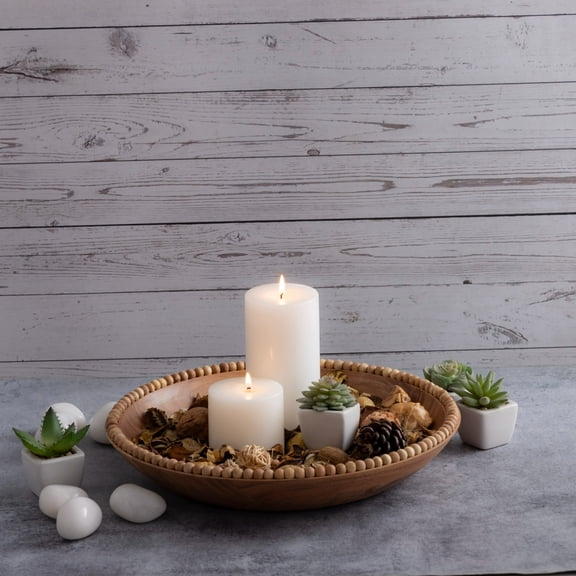 BIDK Home Beaded Rim Round Acacia Wood Bowl - 14" - Brown