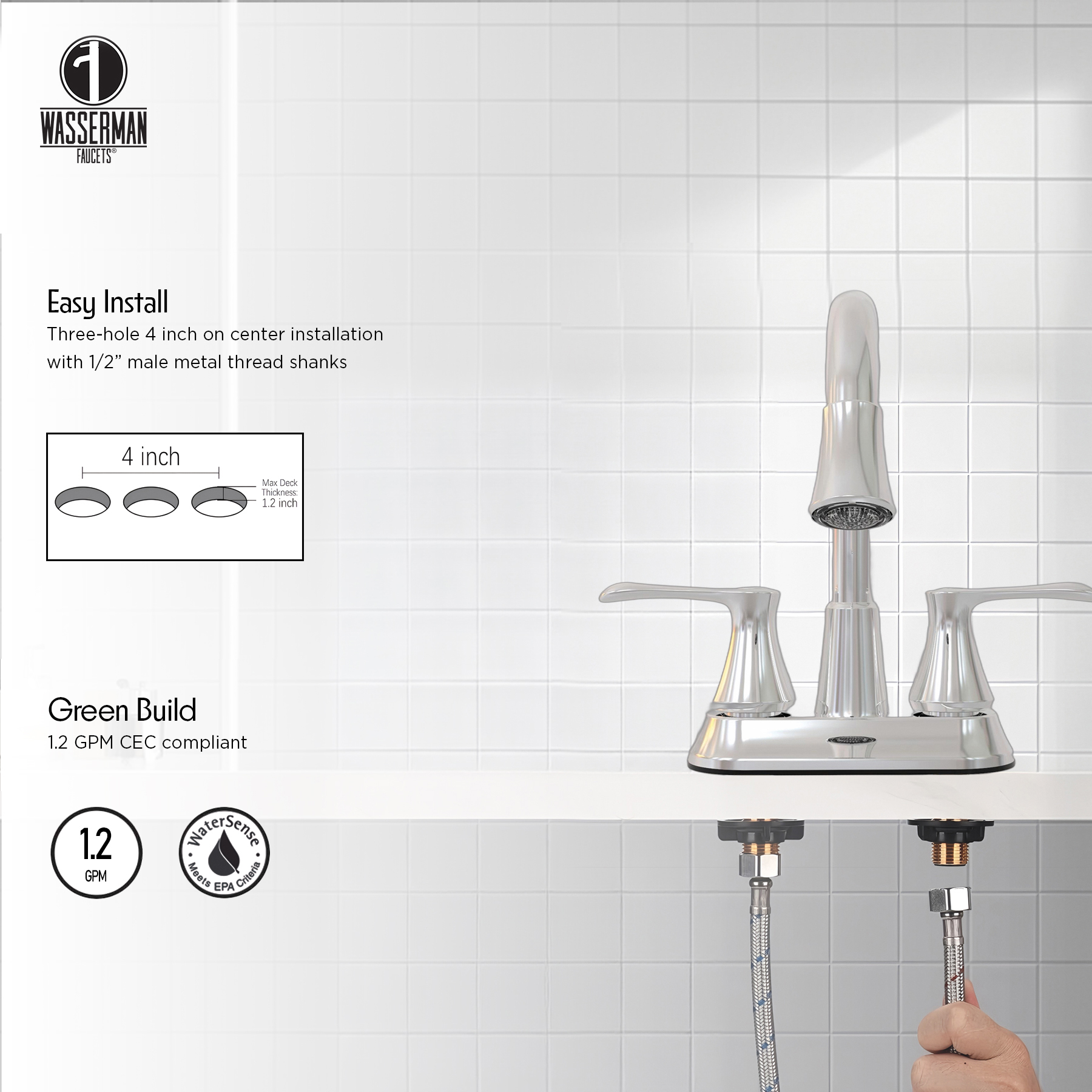Wasserman 14167063 Lavatory Bathroom Faucet with LED Light and Pop-Up in Chrome