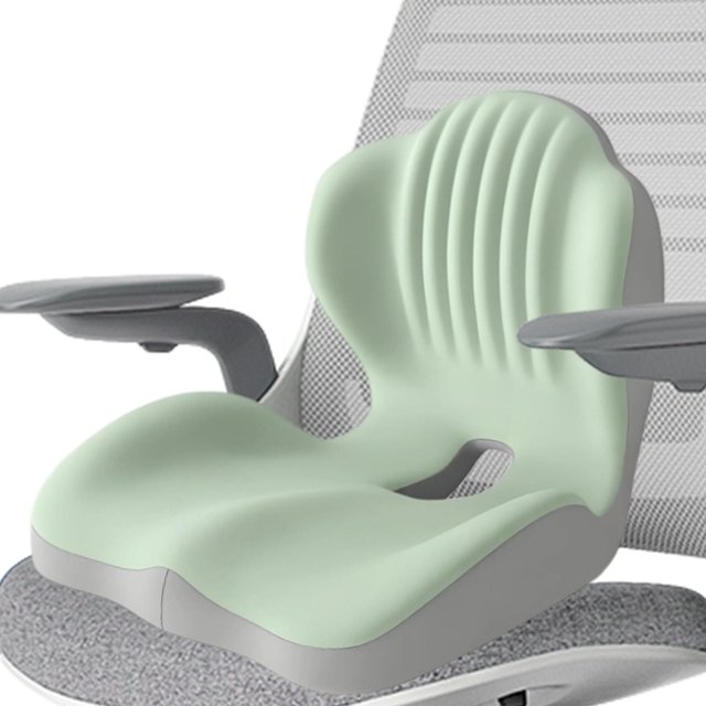 Cojín de asiento con soporte para la espalda, ergonómico, versátil, portátil, suave, para el coxis, almohada de soporte lumbar para asientos de coche Verde