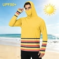thumbnail image 4 of LTTVQM Adult Mens Summer UV Block Rash Guard Hooded Style Clean Dual Color Stripe Print Integrated Neck Shield Light Thin Kayaking Boating Shirt Yellow XL, 4 of 6