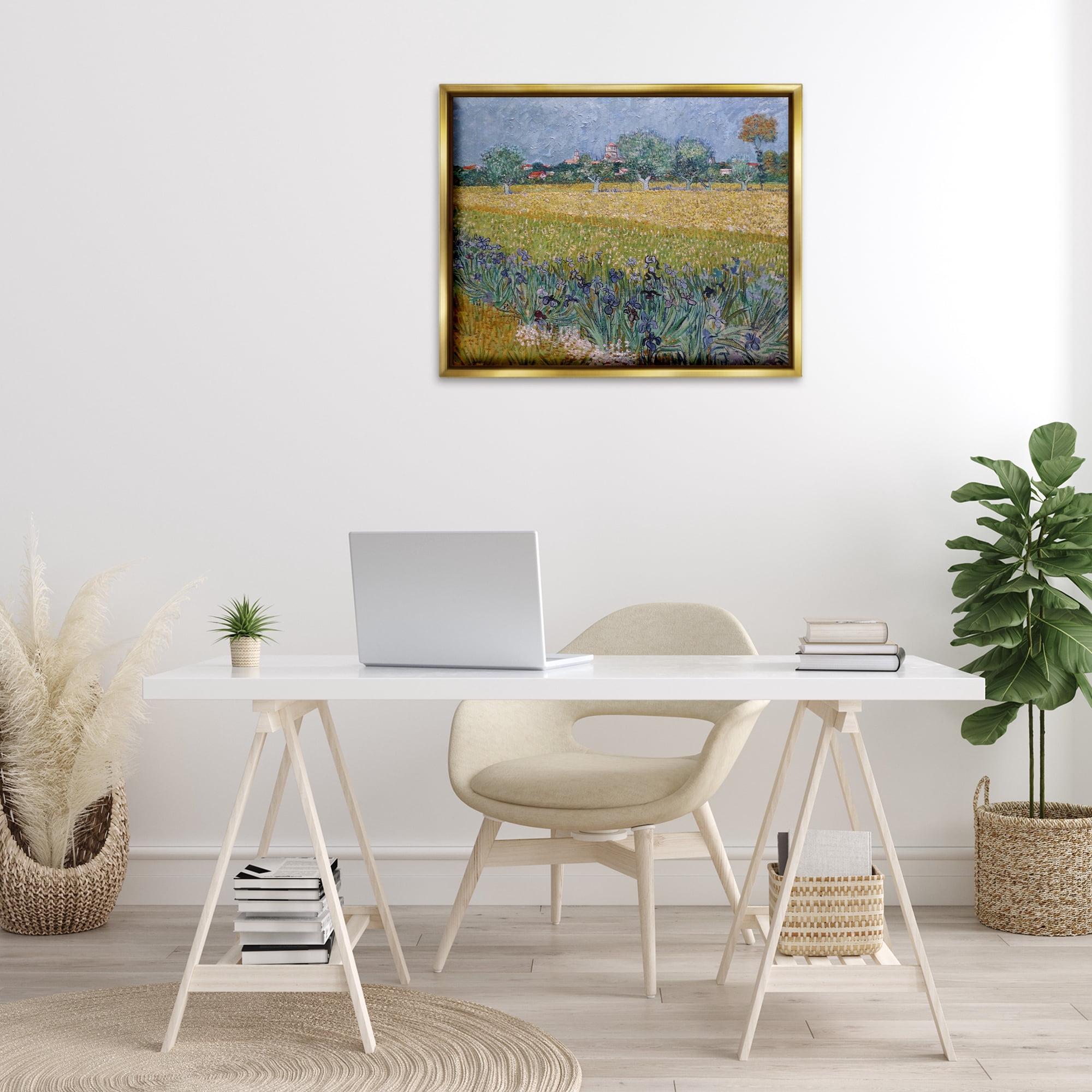 Stupell Industries Van Gogh View of Arles Landscape & Nature Painting Gold Floater Framed Canvas Art Print Wall Art, 31 x 25