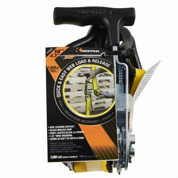 Keeper 8015813 1.25 in. x 14 ft. Yellow Tie Down with Ratchet - 1000 lbs