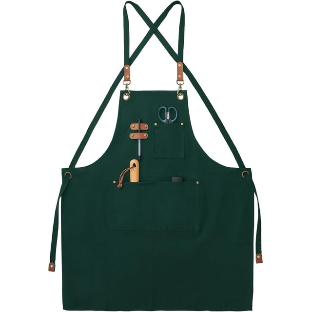 Delantales de Lona, Trabajo Delantales para Hombres y Mujeres, Ajustable Delantales de Chef con 3 Bolsillos, Delantal para Servidores, Cocina