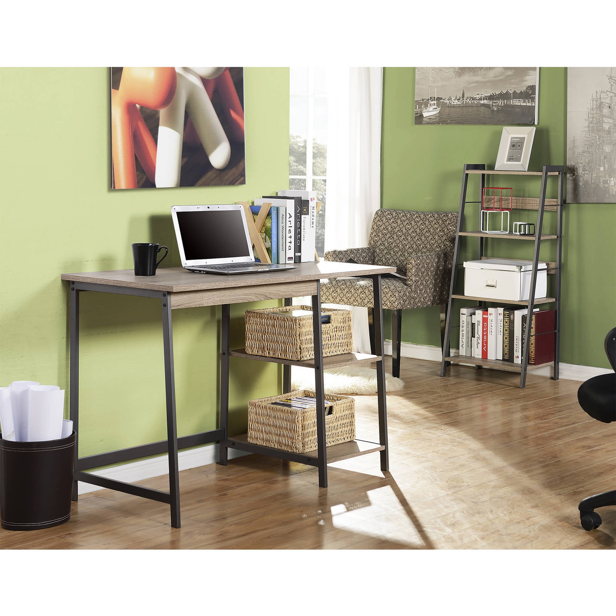 Homestar 2-Piece Laptop Desk and 4-Shelf Bookcase Set, Reclaimed Wood