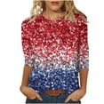 thumbnail image 2 of 4th of July T Shirts for Womens Summer Tops 2025 Trendy Going Out Tshirts 3/4 Length Sleeve Blouses Dressy Casual Floral Printed Crewneck Pullovers Elegantes Para Mujer Para Fiestas, 2 of 6