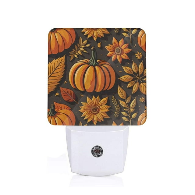 Fotbe Autumn Pumpkin Leaves Pattern Plug-in LED Backlit Night Light with Motion Sensor & Dusk to Dawn Sensor Energy Efficient Night Light, Bedroom Night Light-UK