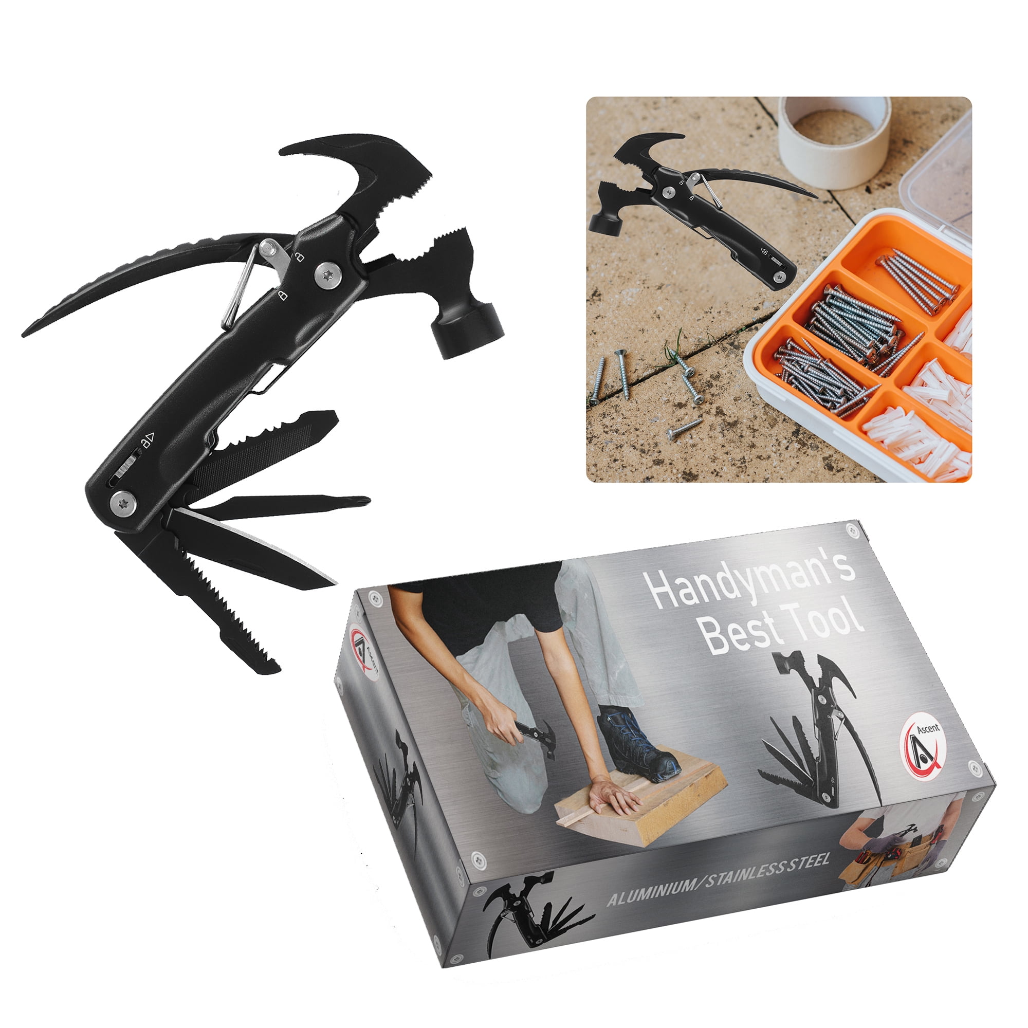 Ascent Handyman DIY Gift Tool Hammer Pliers 8 in 1 Multitool Gift Boxed, Handy Pocket Knife Screwdriver Saw For Camping Fishing Hiking Hunting - Gift Idea for Father, Men, Boyfriend, Women