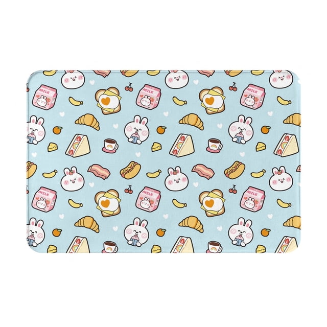 Balery Rabbit Burger Coffee Felpudo de franela, resistente a las manchas y a la decoloración, para uso interior y exterior, fácil de limpiar, 40 x 60 cm