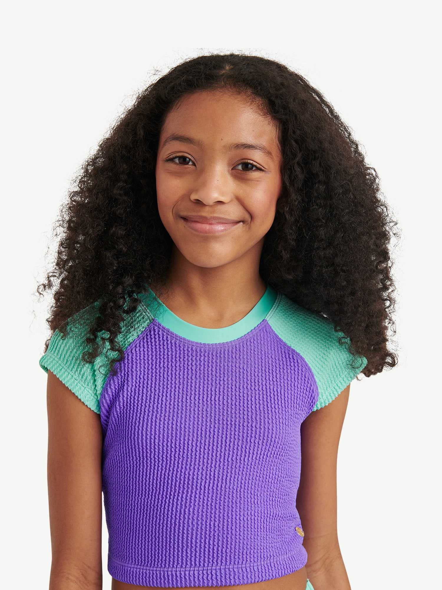 Justice Girls 2 Piece Short Sleeve Rashguard Swimsuit, Sizes XS-XL