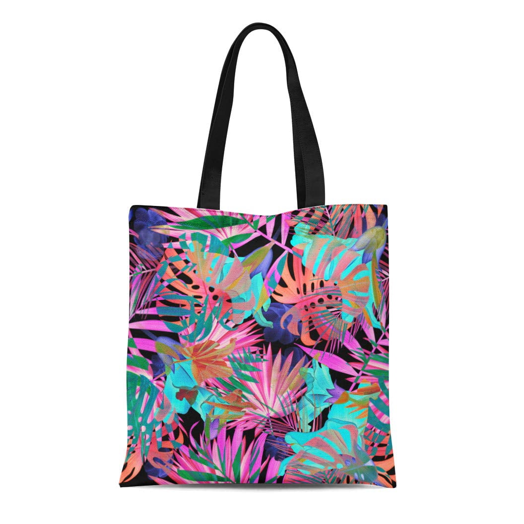 ASHLEIGH Canvas Tote Bag Colorful Hawaiian Tropical Flower Plant and ...