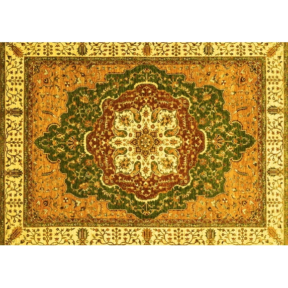 Ahgly Company Machine Washable Indoor Rectangle Abstract Yellow Modern Area Rugs, 5' x 8'