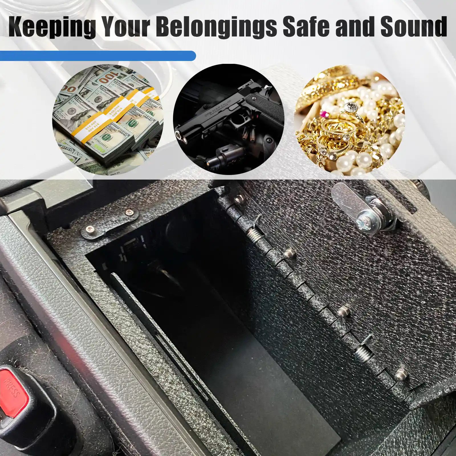 Center Console Safe Gun Safe, WASAI Console Gun Vault Lockbox Compatible with RAM 1500/2500/3500 LARAMI/BIGHORN/POWERWAGON 2019-2024, NOT FIT Cup Holder with Cover, Electronic Keypad Lock.