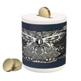 thumbnail image 1 of Indie Piggy Bank, Owl with Vintage Style Ornaments Wisdom Creature of Night, Ceramic Coin Bank Money Box for Cash Saving, 3.6" X 3.2", Charcoal Grey Dark Blue, by Ambesonne, 1 of 4