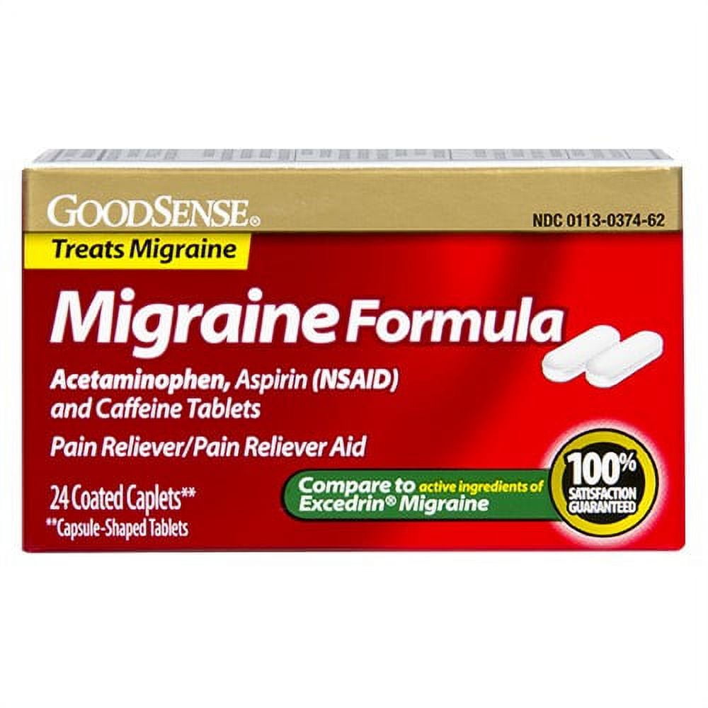 GoodSense Migraine Formula Caplets, Acetaminophen, Asprin (NSAID) and Caffeine Tablets, 24-count