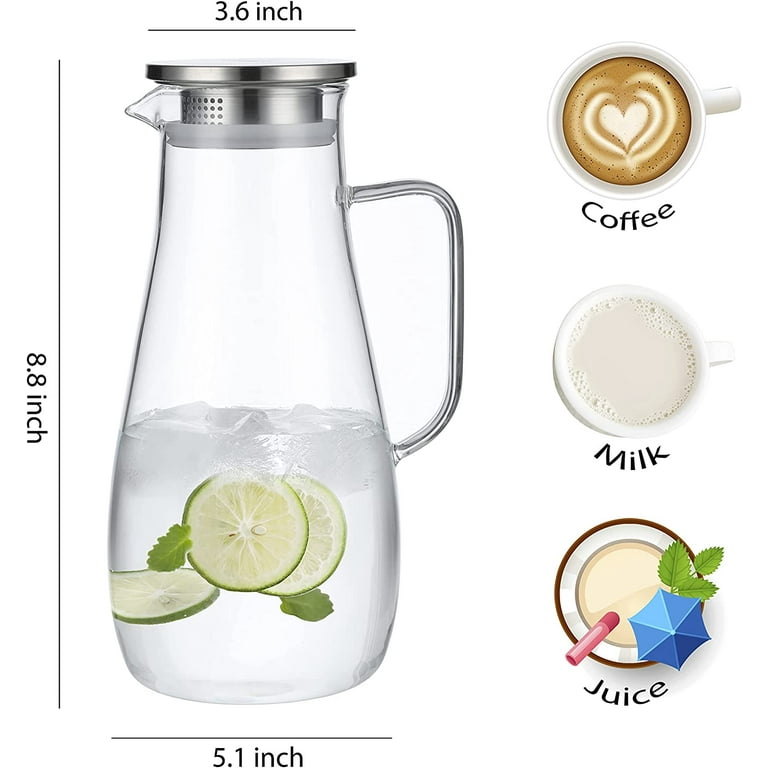 WhiteRhino 68 oz Wide Mouth Glass Pitcher with Lid and Handle,Clear Water  Pitcher for Lemonade,Iced Tea,Cold Brew Coffee 