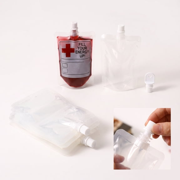 10 Pcs Blood Bags for Drinks,8.5oz Halloween Decoration Drink Container,Reusable Food Grade Drink Pouches with Funnel,Nurse Party Decorations Halloween Party Favors,Only Bags