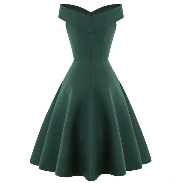 Defitshape Women's 1950s 60s Dress V Neck Vintage Retro Dresses Prom Rockabilly  Dress 20s High Waist Fitted Cocktail Evening Gown Dark Green Small -  Walmart.com