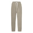 thumbnail image 4 of IDALL Linen Pants Women Petite Pants Women Printed Everyday Casual Drawstring Pants Lounge Pants Women Summer Pants Khaki 2XL, 4 of 4