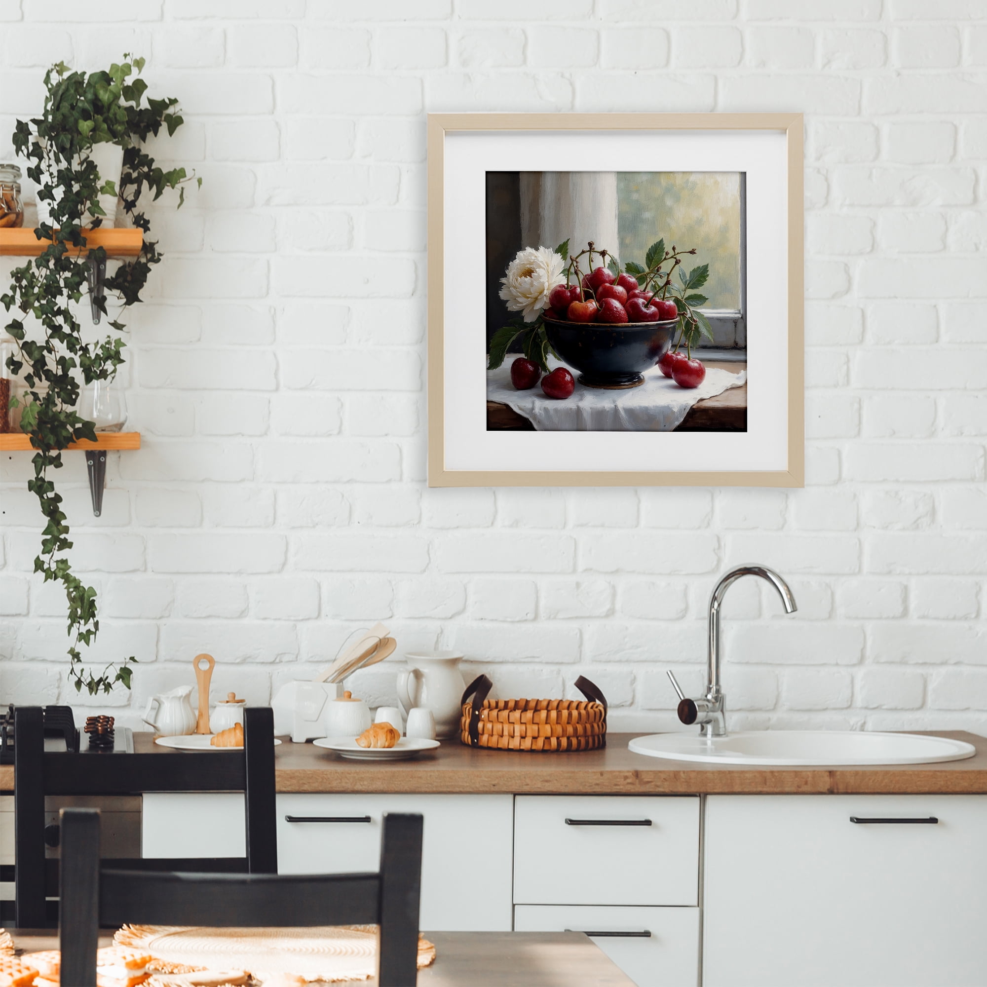 Cherry & Blossom Still Life Birch Framed Print Under Glass, design by Lettered and Lined