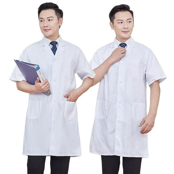 Bata de laboratorio blanca de manga corta, bata de laboratorio para hombres y mujeres, traje de médico de media manga, traje de médico, ropa de enfermera, ropa de trabajo, bata de aislamiento.