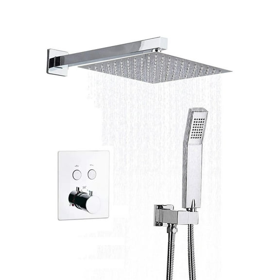 MAX Faucets Thermostatic Shower System Two Functions With Valve Square Design Chrome Finish
