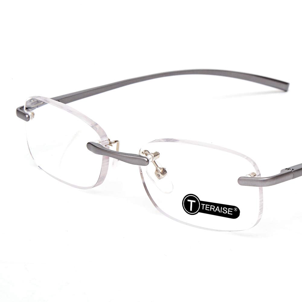 TERAISE Rimless Reading Glasses Spring Hinge Glasses for Reading with Cases Men and Women(3.5X)