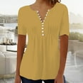 thumbnail image 4 of Yellow Women's Short Sleeve T-shirt, Women'S Casual Pleated Round Neck Button Open Short Sleeve Loose T Shirt Shirt Top,Women's Short sleeve T-shirt 3XL, 4 of 5