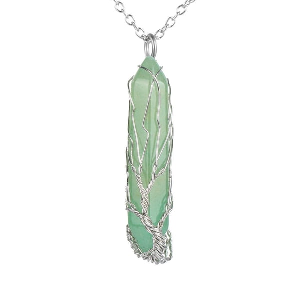 Fashion Jewelry Gifts Silver Wrapped Crystal Stone Necklace Healing Crystal Stone Gemstone Pendant Necklaces Good Luck 5