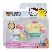 Hello Kitty and Friends Tropical Party 2 Figure Pack - 2 inch Hello Kitty and Pompompurin Figures with Two Accessories