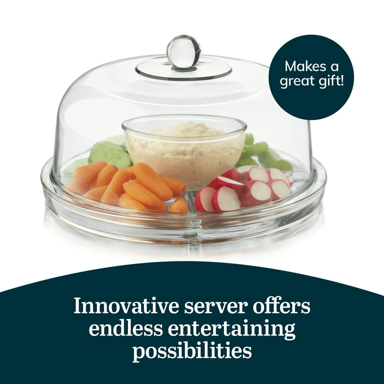 Libbey Selene 6-in-1 Multi-function Glass Cake Stand with Dome Lid