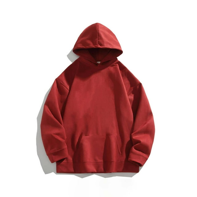 MHFRRA Sudadera con Capucha para Hombre, de Ante Cálido Invierno, Informal, Holgada, de Manga Larga, de Color Liso, para Uso Diario Rojo