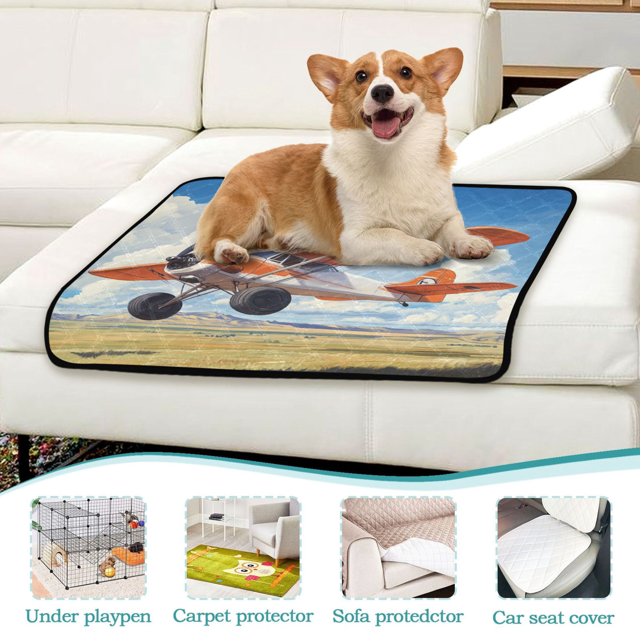 Qxltty Orange Airplane Cat litter Pads Pet Set of 3 Diaper Mats Center Anti-leakage Layer Absorbent Soft and Comfortable
