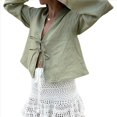 thumbnail image 3 of Blusas con Lazo Frontal para Mujer, Camisas de Y2K, Mangas Acampanadas, Cuello en V, Ropa para Salir, Blusas Casuales con Cordones. Verde S, 3 of 9