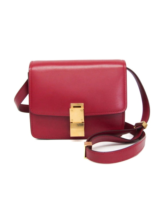 Pre-Owned Celine Classic Box Women's Leather Shoulder Bag Red Color