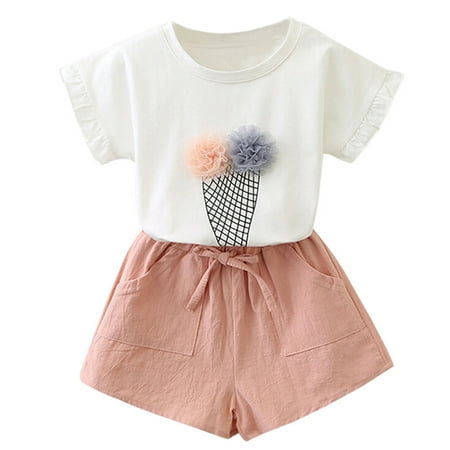 

Fesfesfes Toddler Kids Baby Girls Outfits Clothes Print Flower T-Shirt+Bowknot Shorts Set