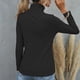 thumbnail image 4 of Camisa de manga larga con cuello alto para mujer, ajustada, Color sólido, con botones, cuello alto, manga larga, Top acanalado, negro, XXL, 4 of 6