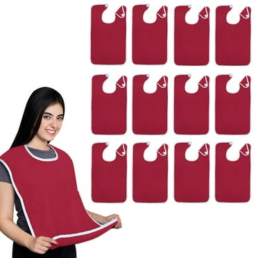 Avalon Towels Terry Cotton Adult Bibs – 18x30 in, 12 Pack, Red, Washable with Adjustable Neck Strap for Easy Use