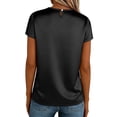 thumbnail image 6 of Craaazy Women's Loose Fit Solid Color Satin Round Neck Short Sleeve Casual Blouse Lightweight Elegant Business Casual Wear Top Gifts, 6 of 6