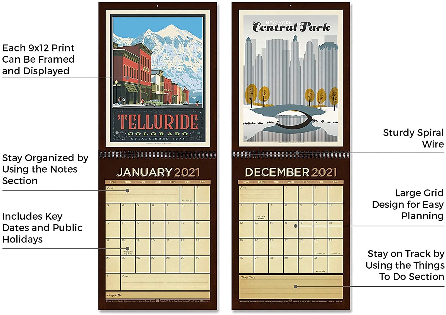 Americanflat 2021 American Travel Wall Calendar - Designed by Anderson Design Group, 10 x 26 Inches