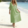 thumbnail image 5 of YuXingFu Dresses for Women Wedding Guest Maxi V-Neck Plus Size Womens Dress Short Sleeve for 2026 Long Casual Summer Green M, 5 of 8