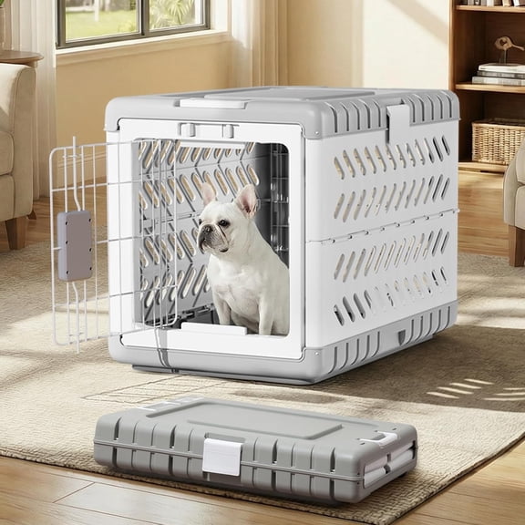 28 Inch Collapsible Dog Crate for Small Medium Dogs, No Tool Assembly Foldable Travel Cage with 2 Rolling Wheels, Space Saving Indoor Outdoor Pet Kennel