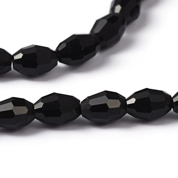 Glass Beads Strands Faceted Oval Black 6x4mm Hole: 1mm about 65~70pcs/strand 14.96 inch~15.16 inch(38~38.5cm)