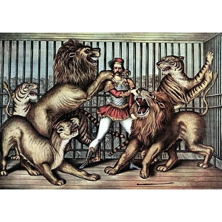 Lion Tamer In Cage With Lions Circus Poster Print