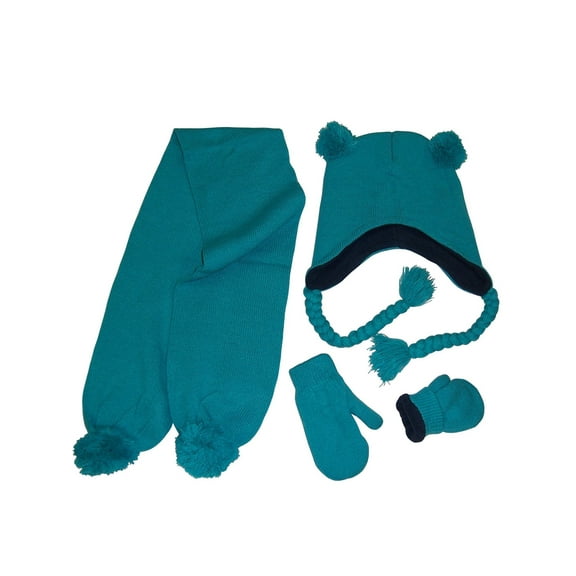 N'Ice Caps Girls Toddler Warm Fleece Lined Knit 3 Piece Hat Scarf Mitten Winter Set - Kids