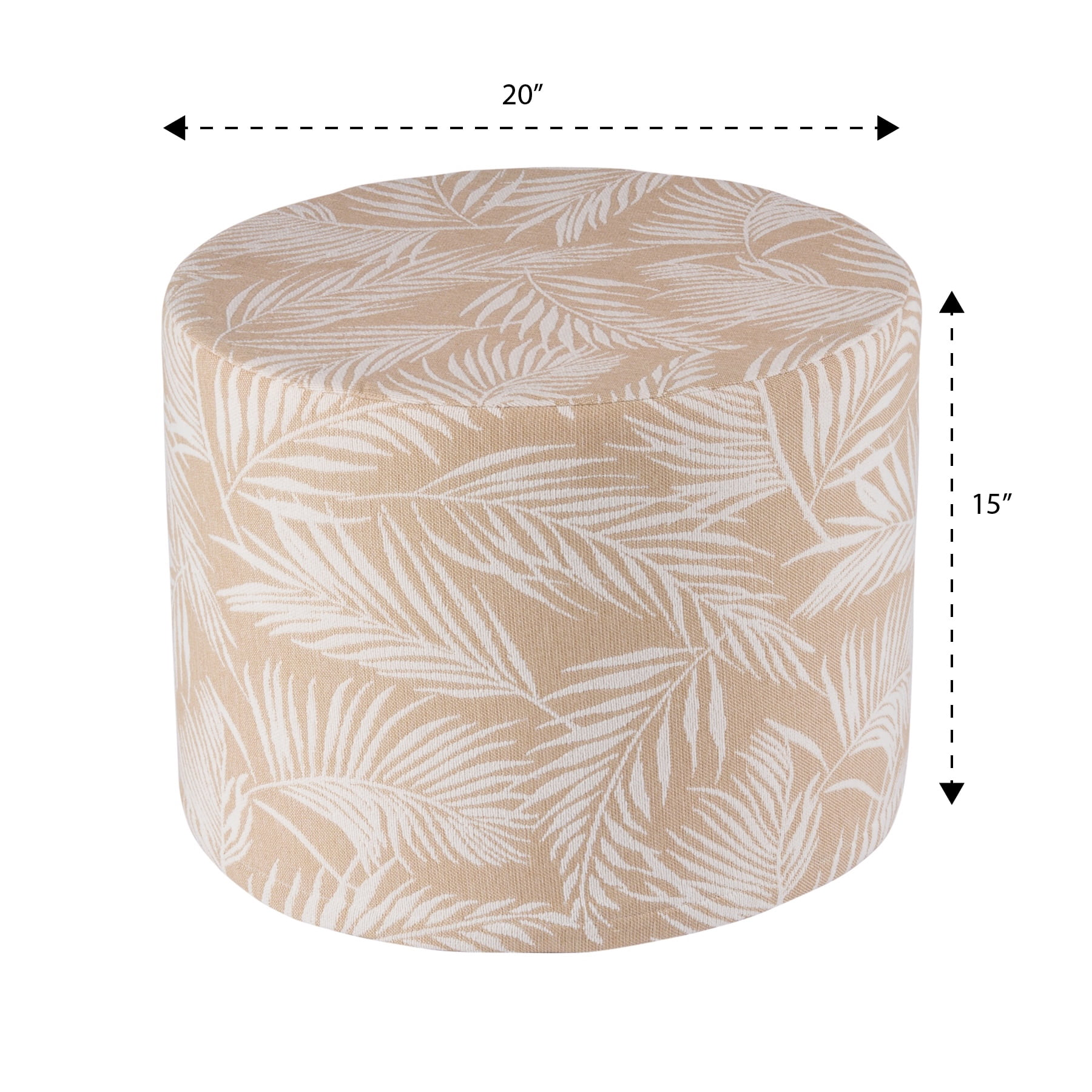 Better Homes & Gardens Round Outdoor Pouf Ottoman, Palm Tan, 20 in x 15 in, 1-Piece