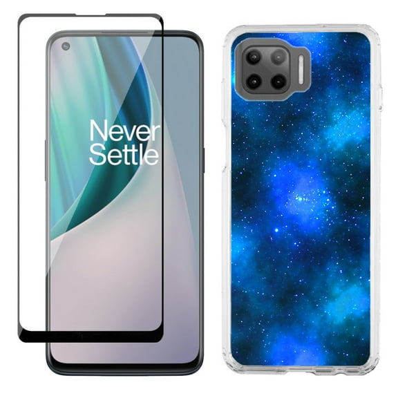 Slim-Fit Protective Phone Case compatible with Motorola Moto One 5G UW, with Tempered Glass Screen Protector, by OneToughShield ® - Cosmos/Stars