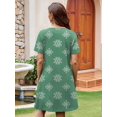 thumbnail image 6 of Women's V-Neck Bohemian Floral Print Short Sleeve Tunic Dress Green S, 6 of 7