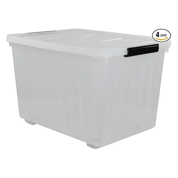 70 L Clear Large Storage Box, Plastic Box with Wheels, 4-Pack