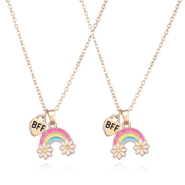 Collar de buen amigo ZHAOCHENG para niños flor arco iris 2 collares de amistad 36+5cm